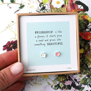 Sterling Silver Friendship Enamel Flower Earrings - sterling silver-NuNu jewellery