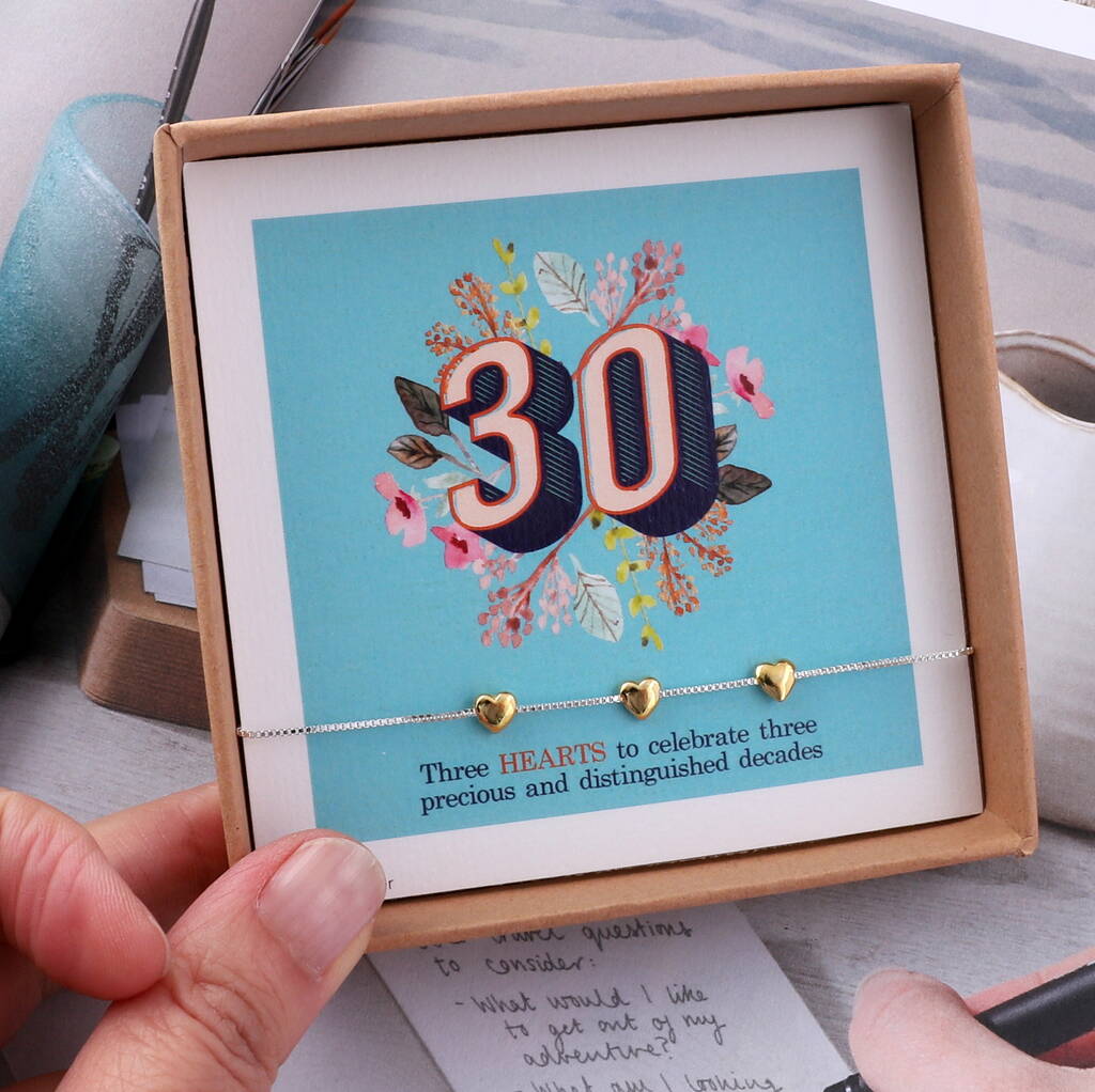 30th Birthday Sterling Silver Hearts Bracelet - sterling silver-NuNu jewellery