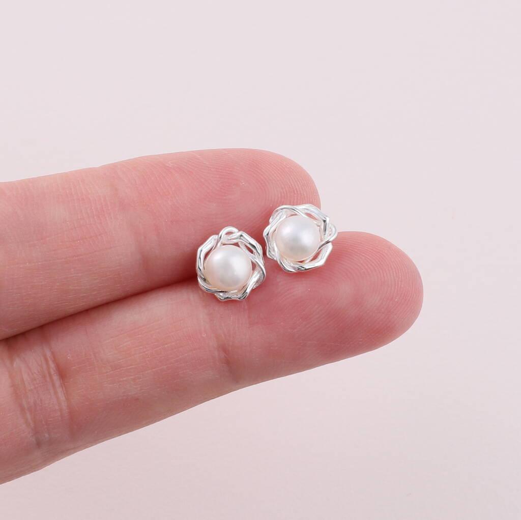 Sterling Silver Pearl Earrings For Nana - sterling silver-NuNu jewellery