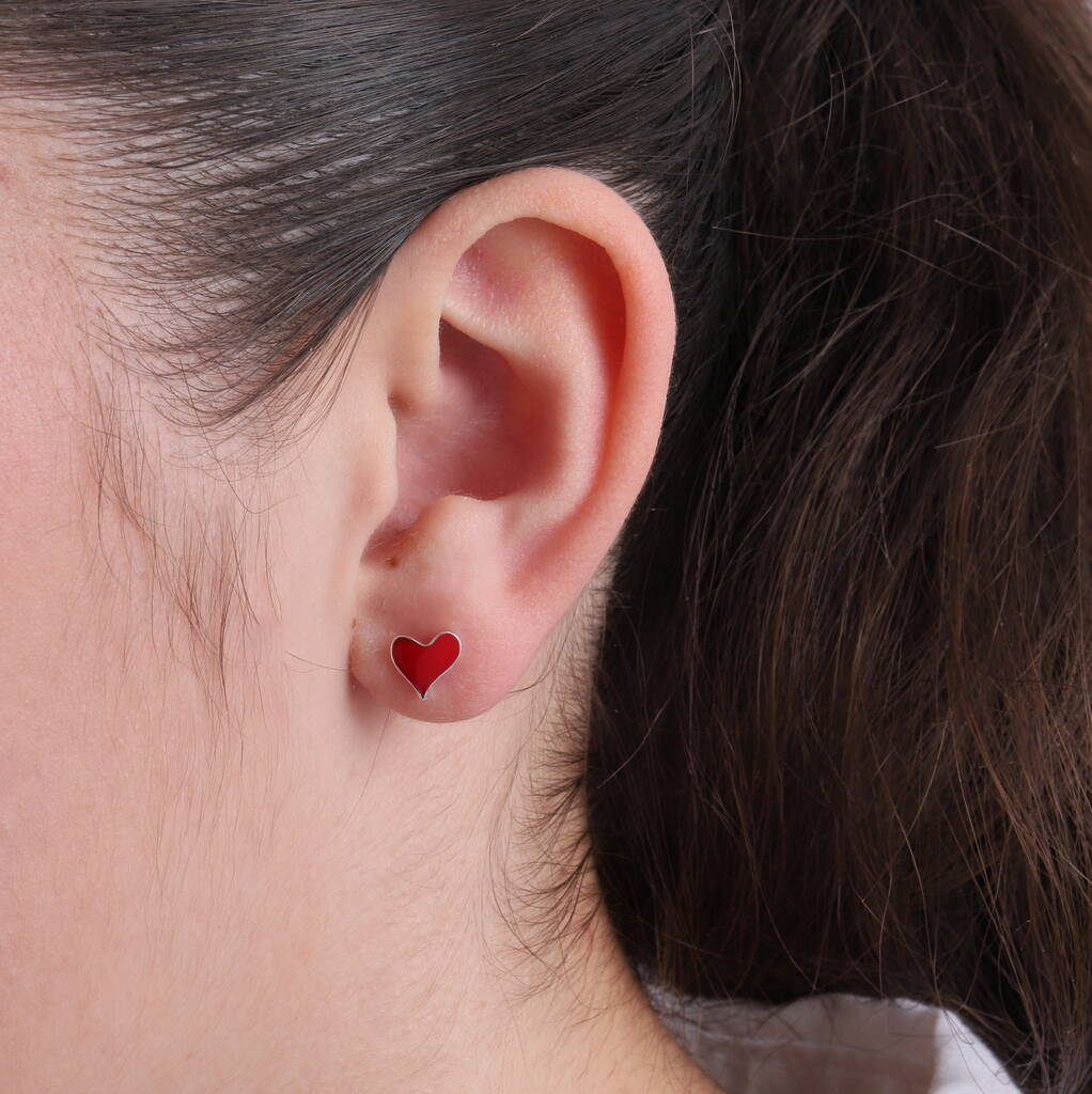 Sterling Silver Heart Stud Earrings - sterling silver-NuNu jewellery