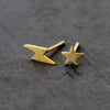 Asymmetric Star And Lightning Bolt Earrings - sterling silver-NuNu jewellery