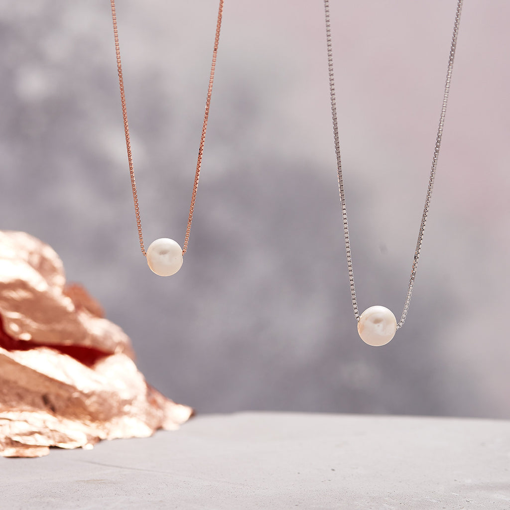 Sterling Silver Floating Pearl Necklace - sterling silver-NuNu jewellery