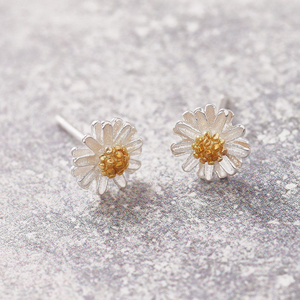 Sterling Silver Daisy Ear Studs - sterling silver-NuNu jewellery