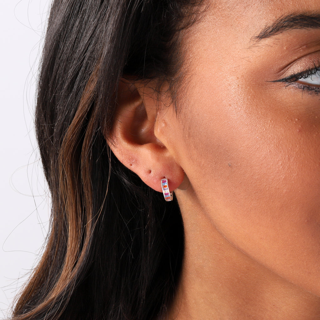 Sterling silver Multi colour gem stone hoop - sterling silver-NuNu jewellery