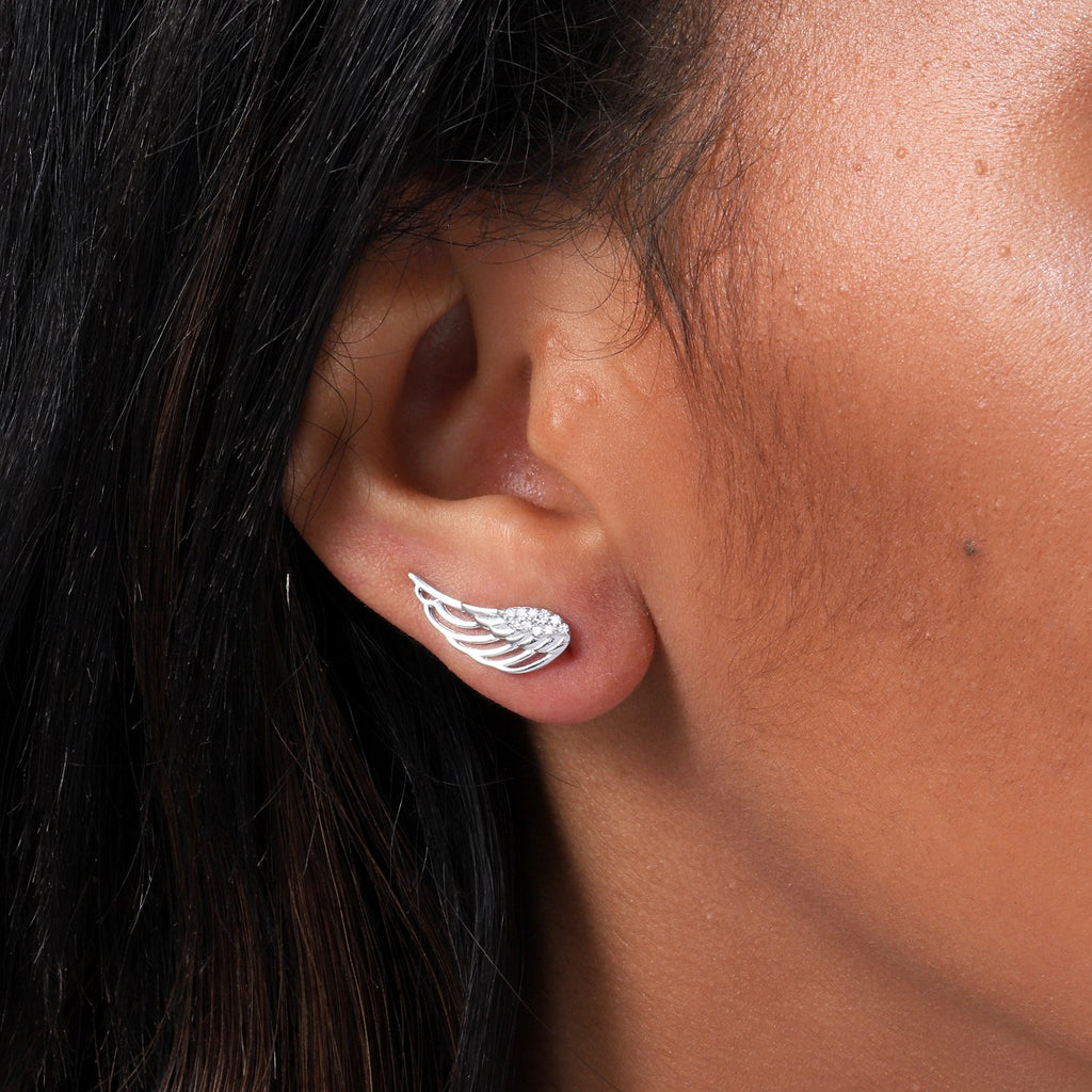 Sterling Silver Angel Wing Earrings Climber - sterling silver-NuNu jewellery