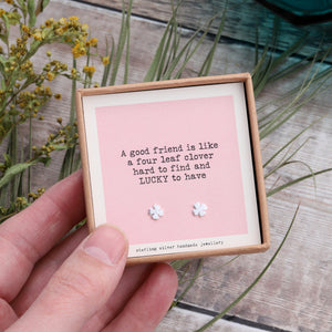 'Friends Are Lucky To Have' Sterling Clover Earrings - sterling silver-NuNu jewellery