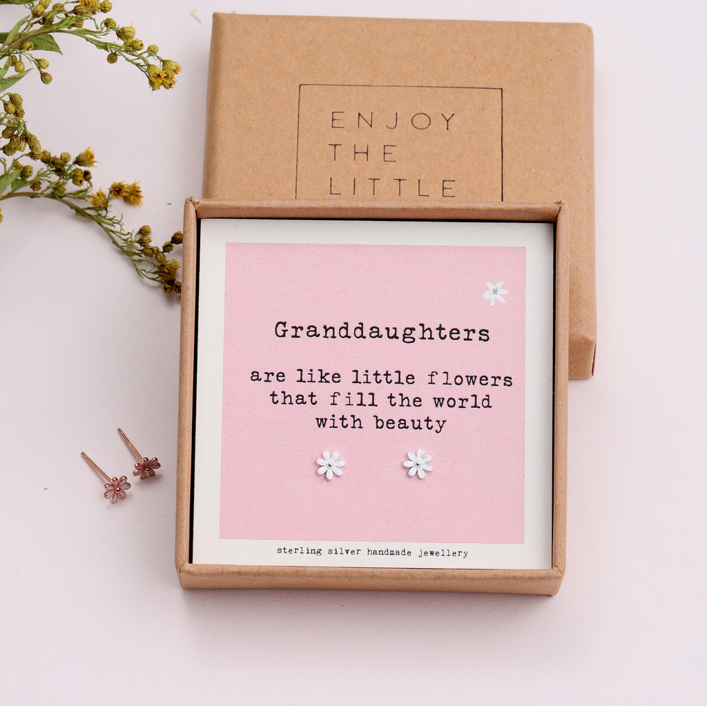 Sterling Silver Granddaughter Little Flower Earrings - sterling silver-NuNu jewellery