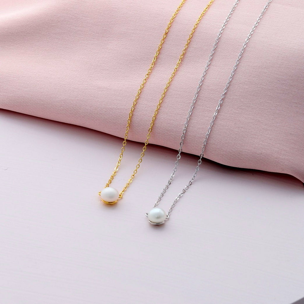 Delicate Pearl Sterling Silver Necklace - sterling silver-NuNu jewellery