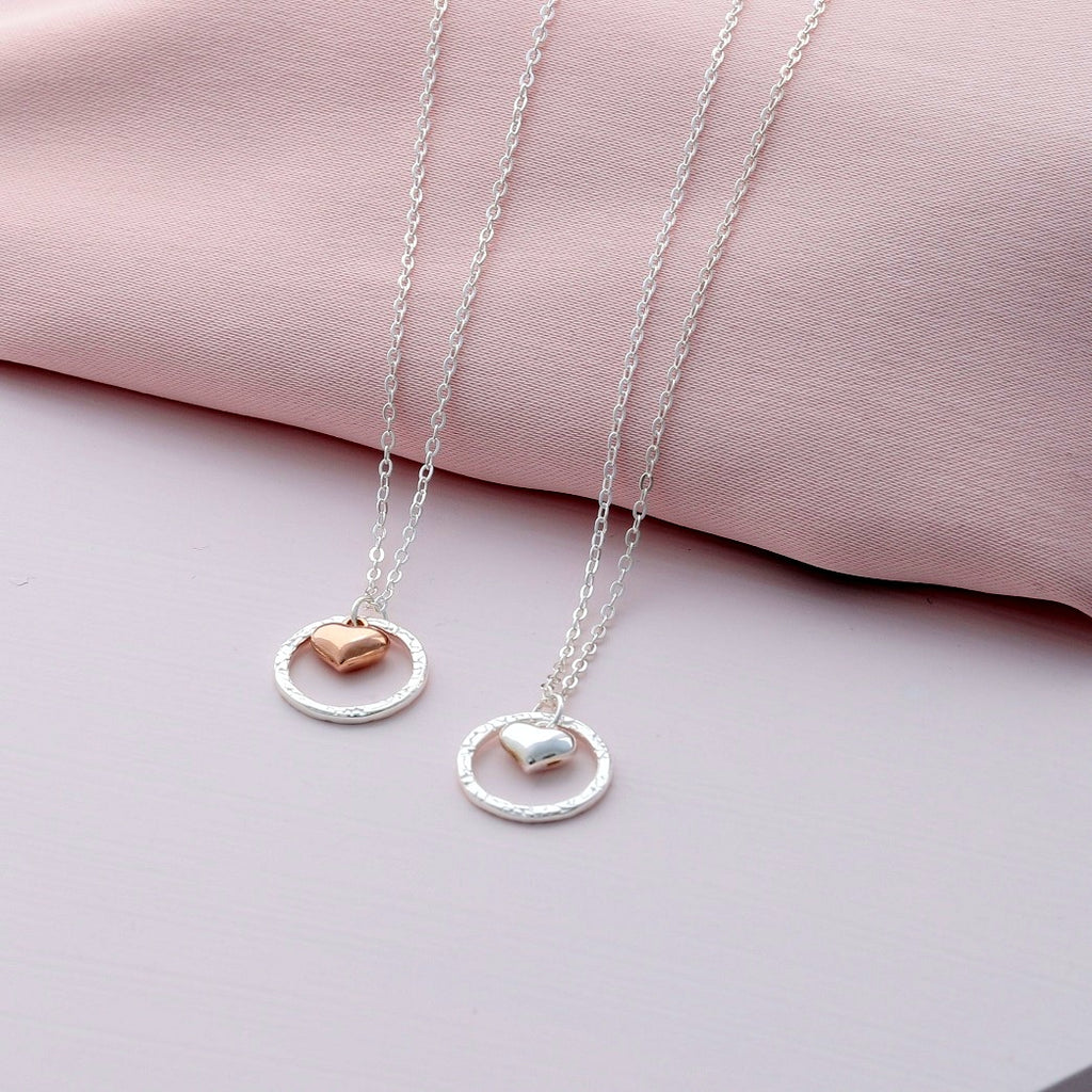 Sterling Silver Circle and Heart Pendant Necklace - sterling silver-NuNu jewellery