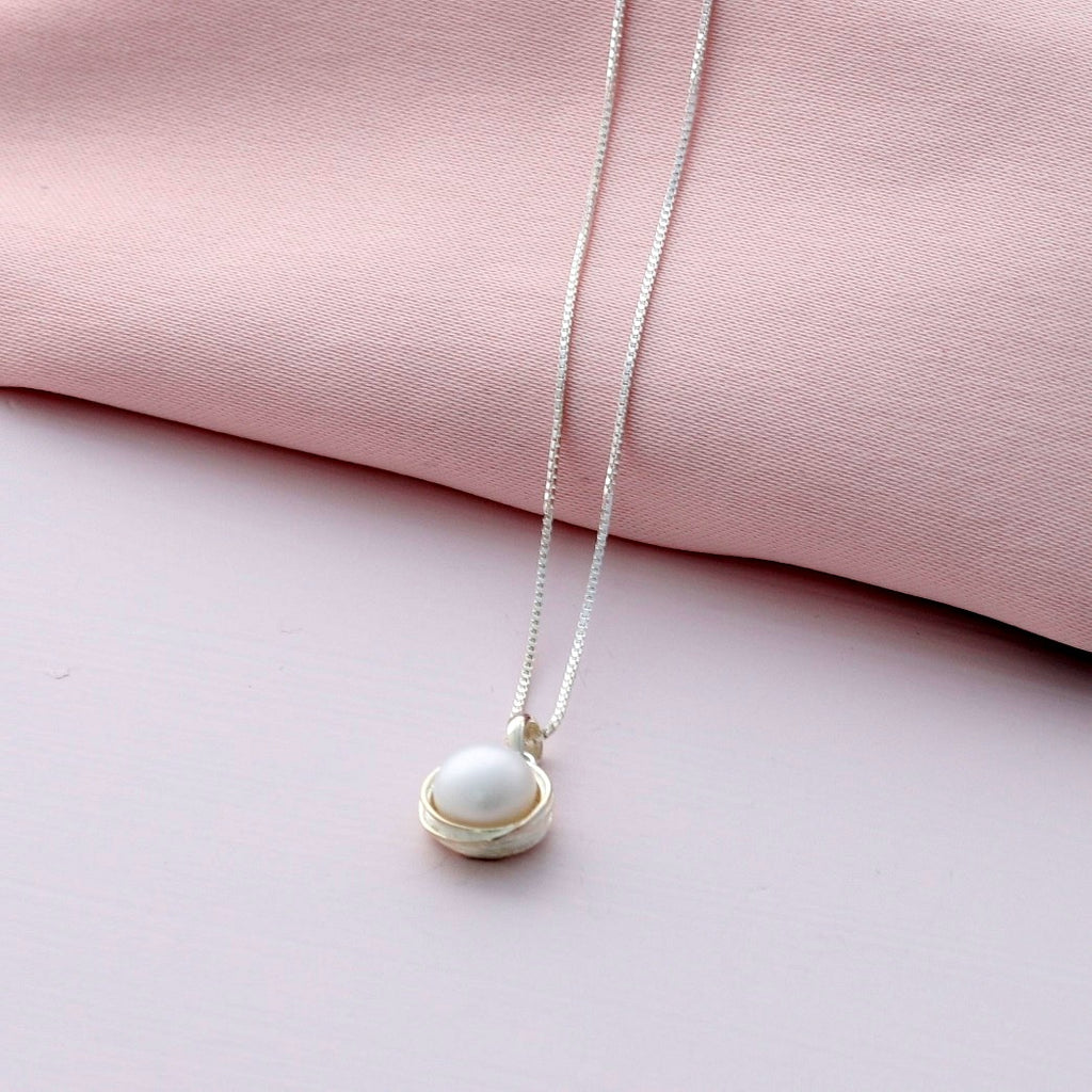 Sterling Silver Wrapped Pearl Necklace - sterling silver-NuNu jewellery