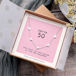 Sterling Silver Five Hearts Necklace For 50th Birthday - sterling silver-NuNu jewellery