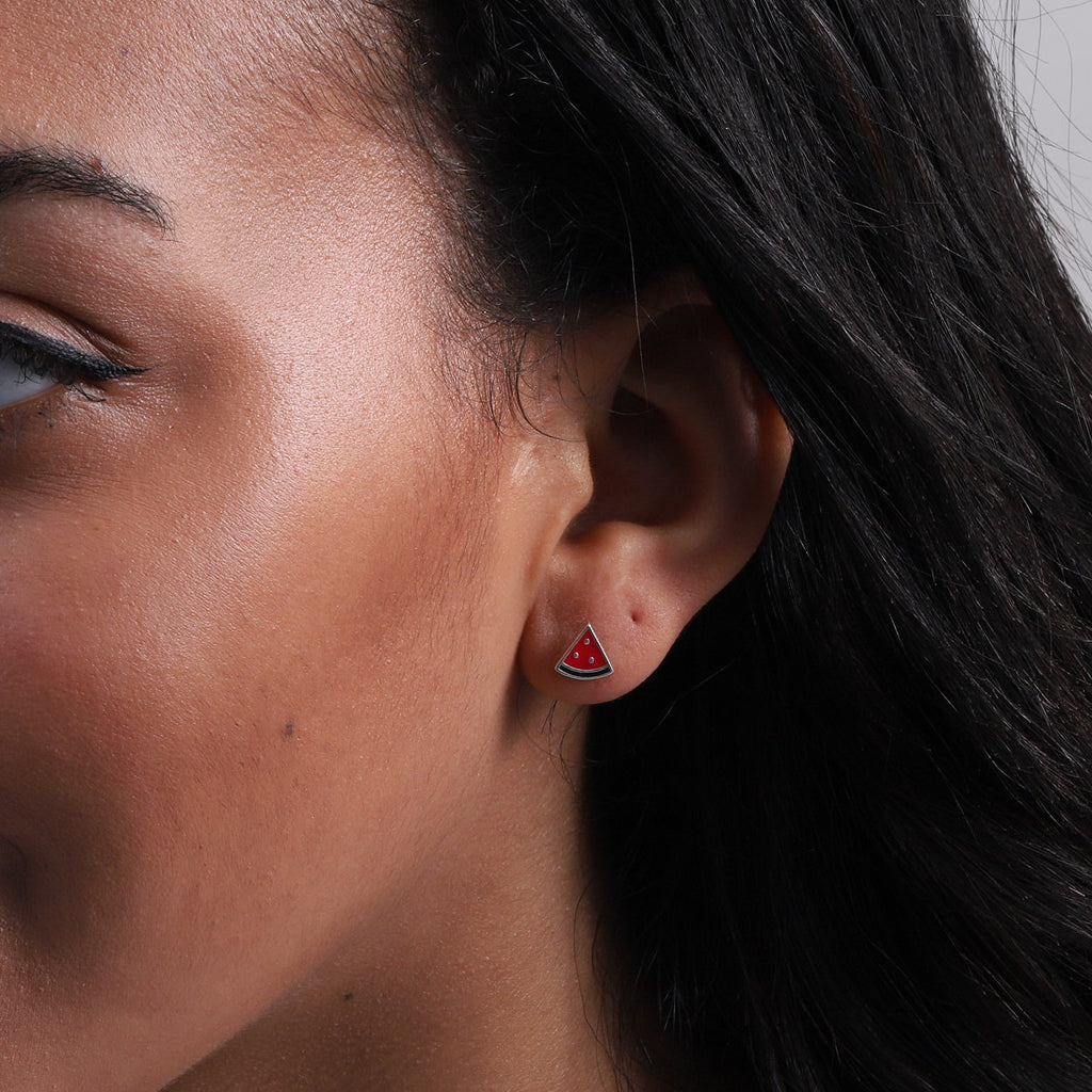 Mini Enamel Watermelon Earring Studs - sterling silver-NuNu jewellery