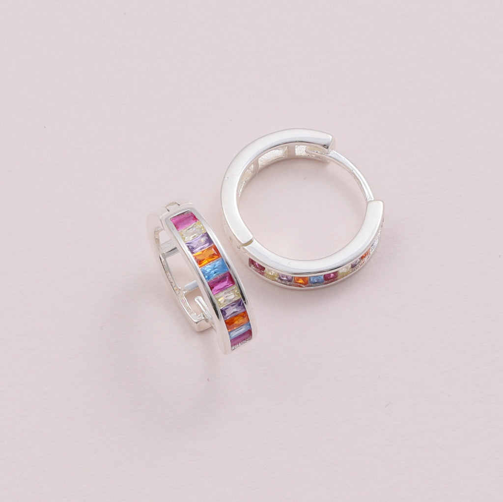 Sterling silver Multi colour gem stone hoop - sterling silver-NuNu jewellery