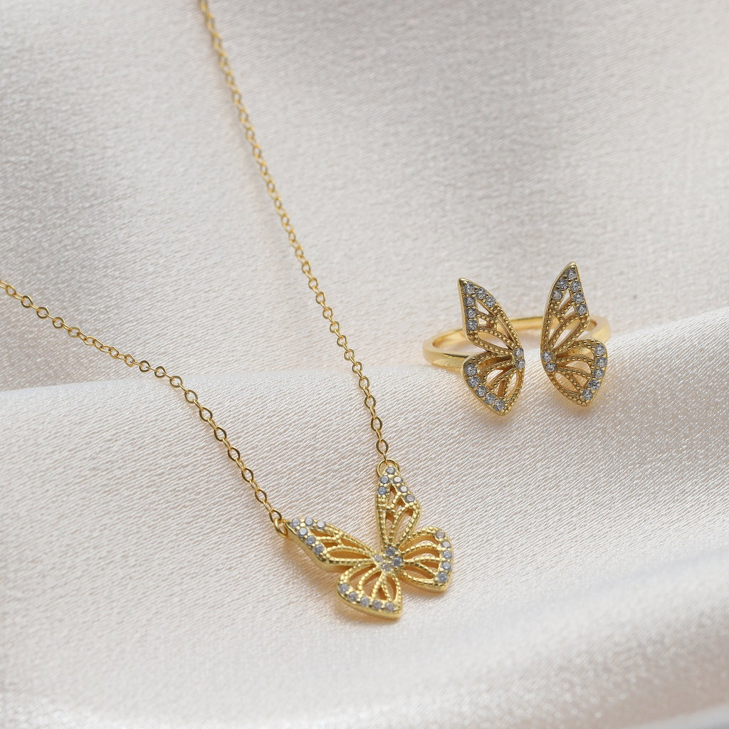 Crystal Butterfly Ring - sterling silver-NuNu jewellery