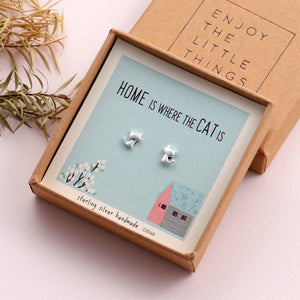 'Home Is' Sterling Silver Cat Earrings - sterling silver-NuNu jewellery
