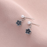 Sterling silver black mother of pearl flower earrings - sterling silver-NuNu jewellery
