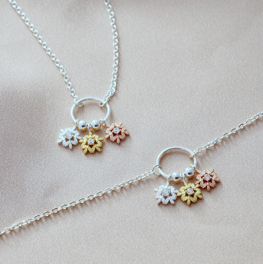 Three Magical Snowflakes Bracelet Or Necklace - sterling silver-NuNu jewellery