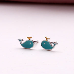 Sterling Silver Enamel Whale Earrings - sterling silver-NuNu jewellery