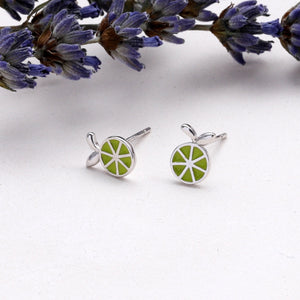 Sterling Silver Enamel Lemon Ear Studs - sterling silver-NuNu jewellery