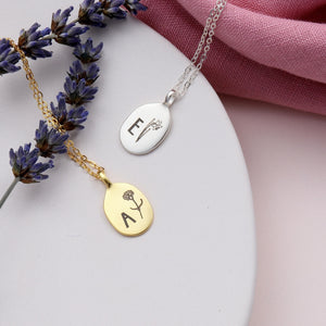 Sterling Silver Birth Month Flower And Initial Necklace - sterling silver-NuNu jewellery
