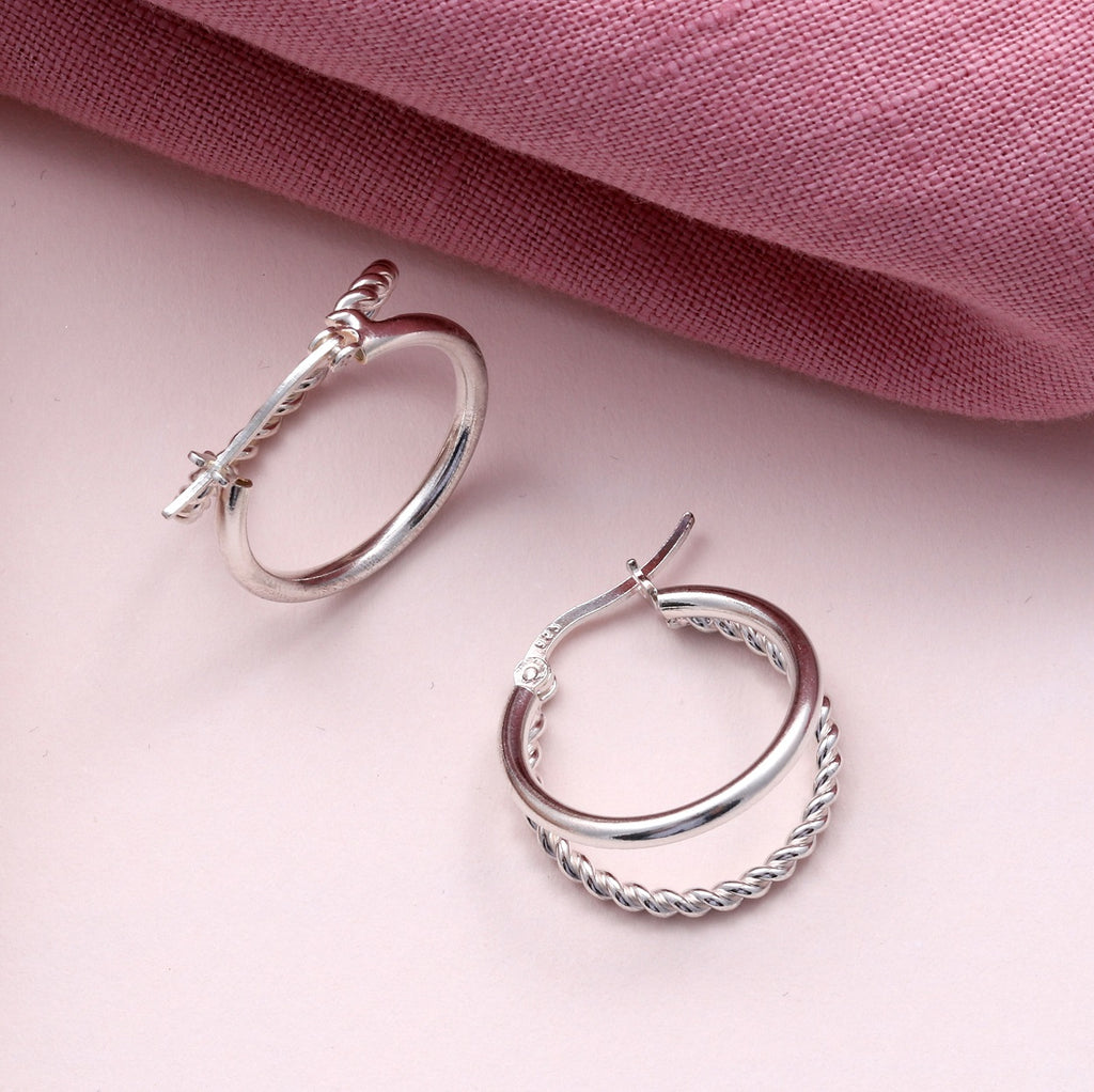 Sterling Silver Double Hoop Earrings - Gold plated - sterling silver-NuNu jewellery