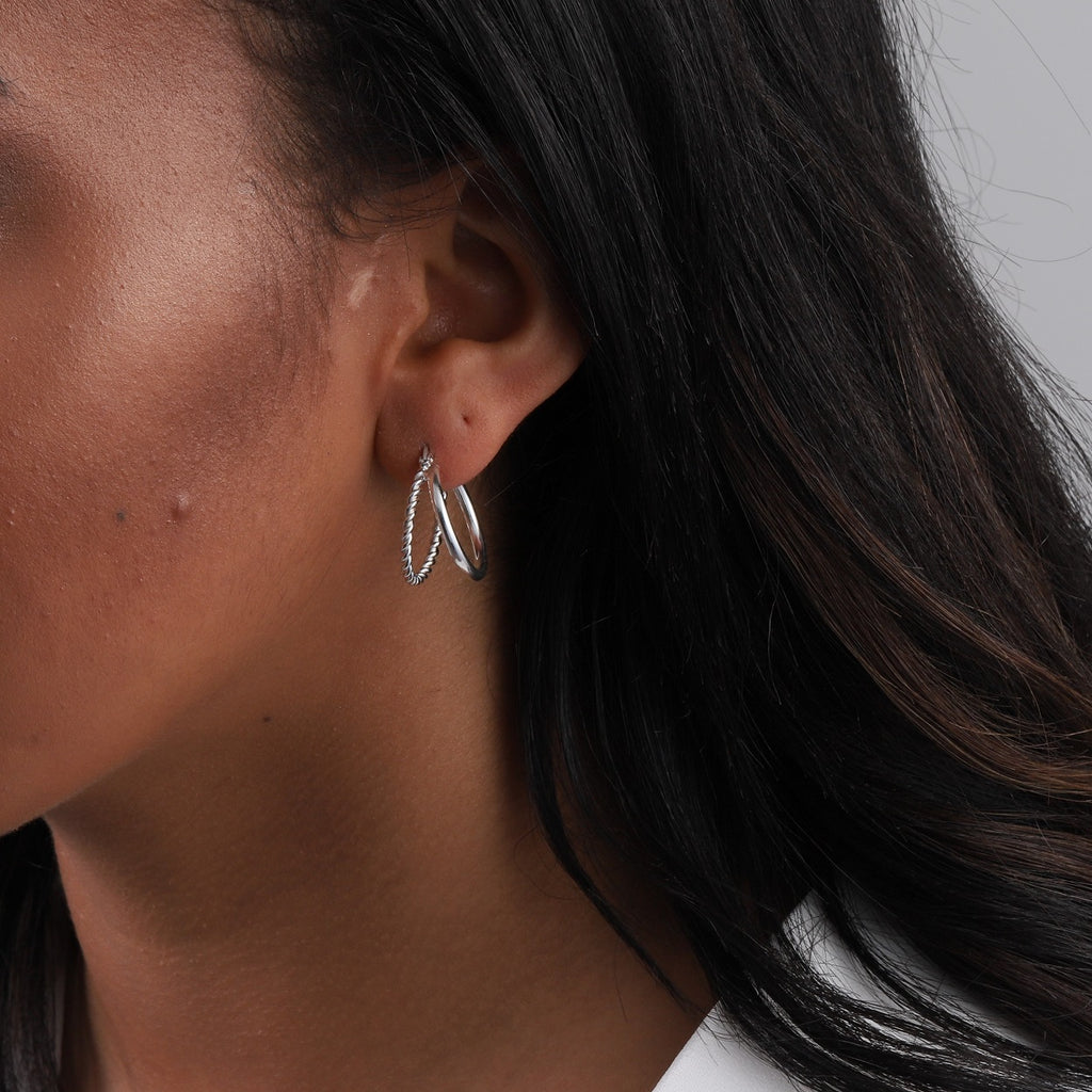 Sterling Silver Double Hoop Earrings - Gold plated - sterling silver-NuNu jewellery
