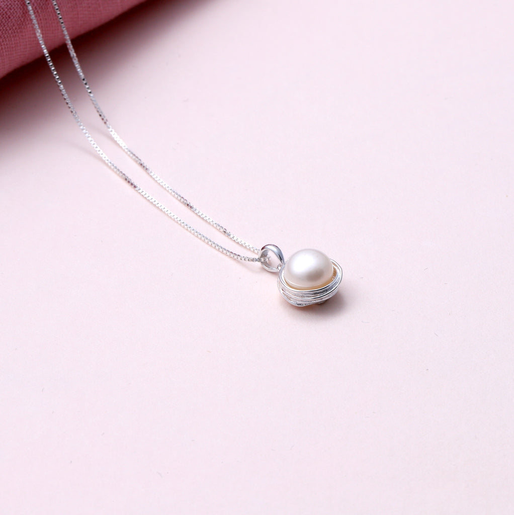 Sterling Silver Wrapped Pearl Necklace - sterling silver-NuNu jewellery