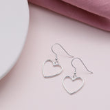 Sterling Silver Open Heart Hanging Earrings - sterling silver-NuNu jewellery
