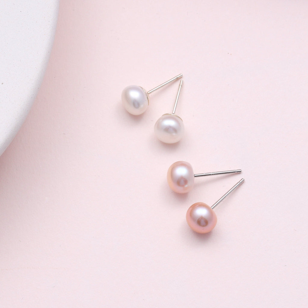 Sterling Silver Freshwater Pearl Ear Studs - sterling silver-NuNu jewellery