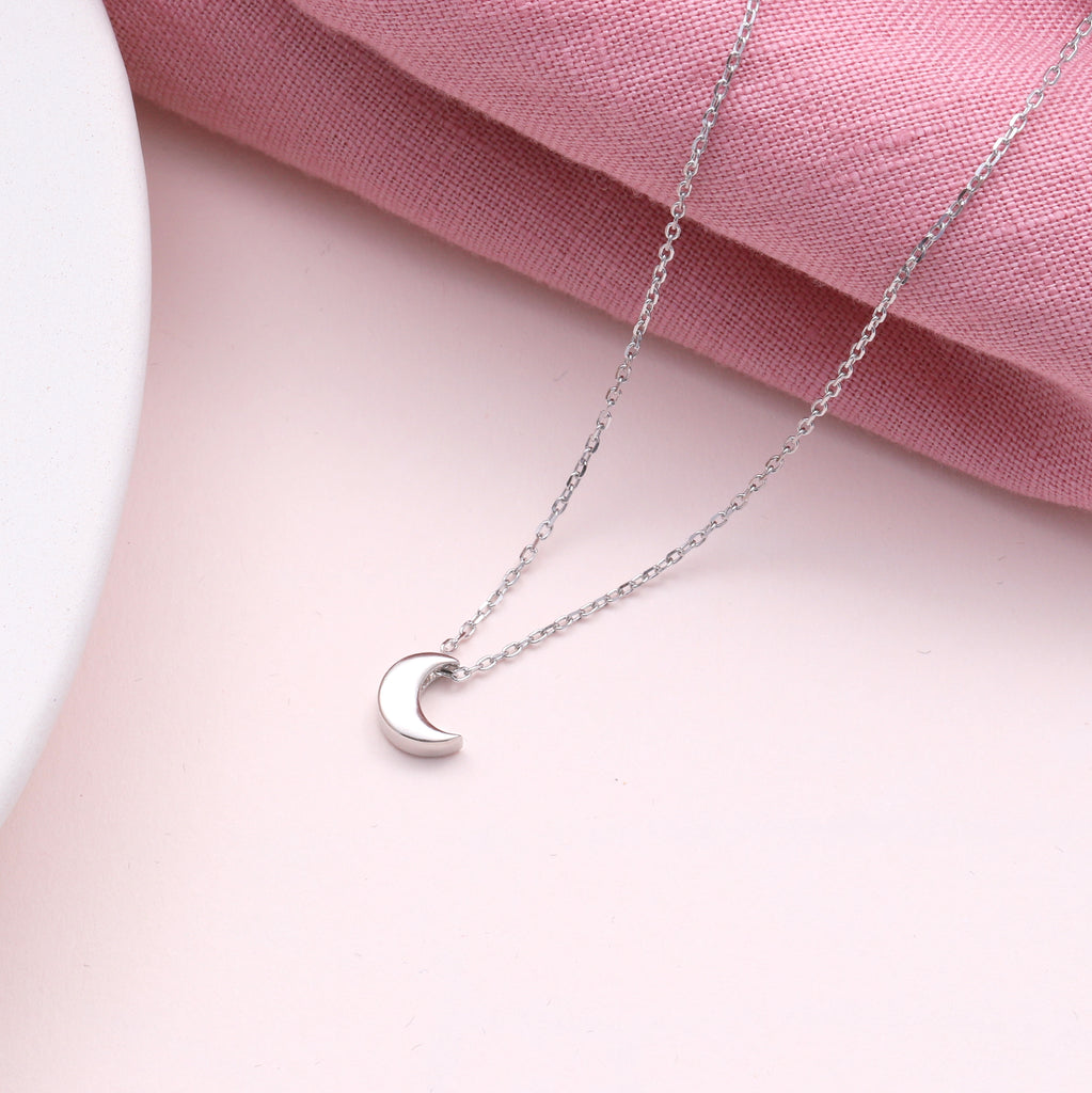 Sterling Silver Mini Moon Necklace - sterling silver-NuNu jewellery