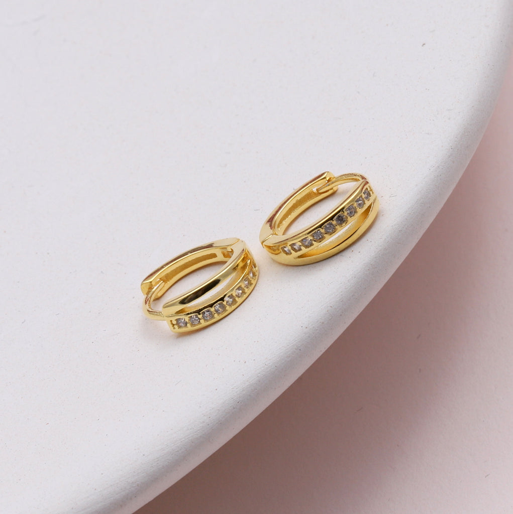 Gold plated sterling silver double hoop earrings - sterling silver-NuNu jewellery
