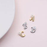 Sterling silver floral alphabet necklace or earring studs ABCD - sterling silver-NuNu jewellery