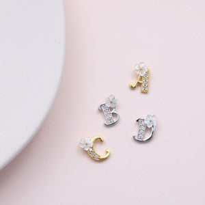 Sterling silver floral alphabet necklace or earring studs ABCD - sterling silver-NuNu jewellery