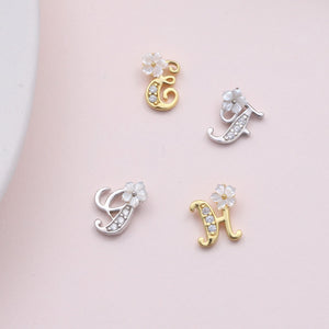 Sterling silver floral alphabet necklace or earring studs EFGH - sterling silver-NuNu jewellery