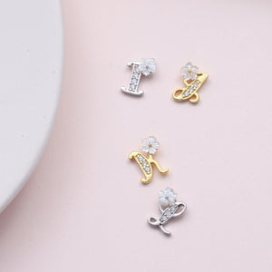 Sterling silver floral alphabet necklace or earring studs IJKL - sterling silver-NuNu jewellery