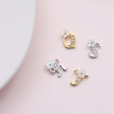 Sterling silver floral alphabet necklace or earring studs QRST - sterling silver-NuNu jewellery