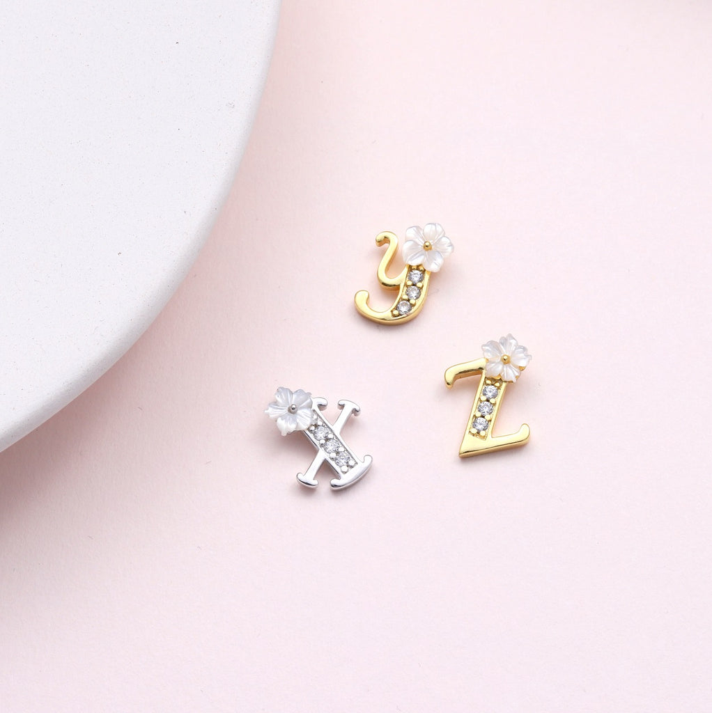 Sterling silver floral alphabet necklace or earring studs UVWXYZ - sterling silver-NuNu jewellery