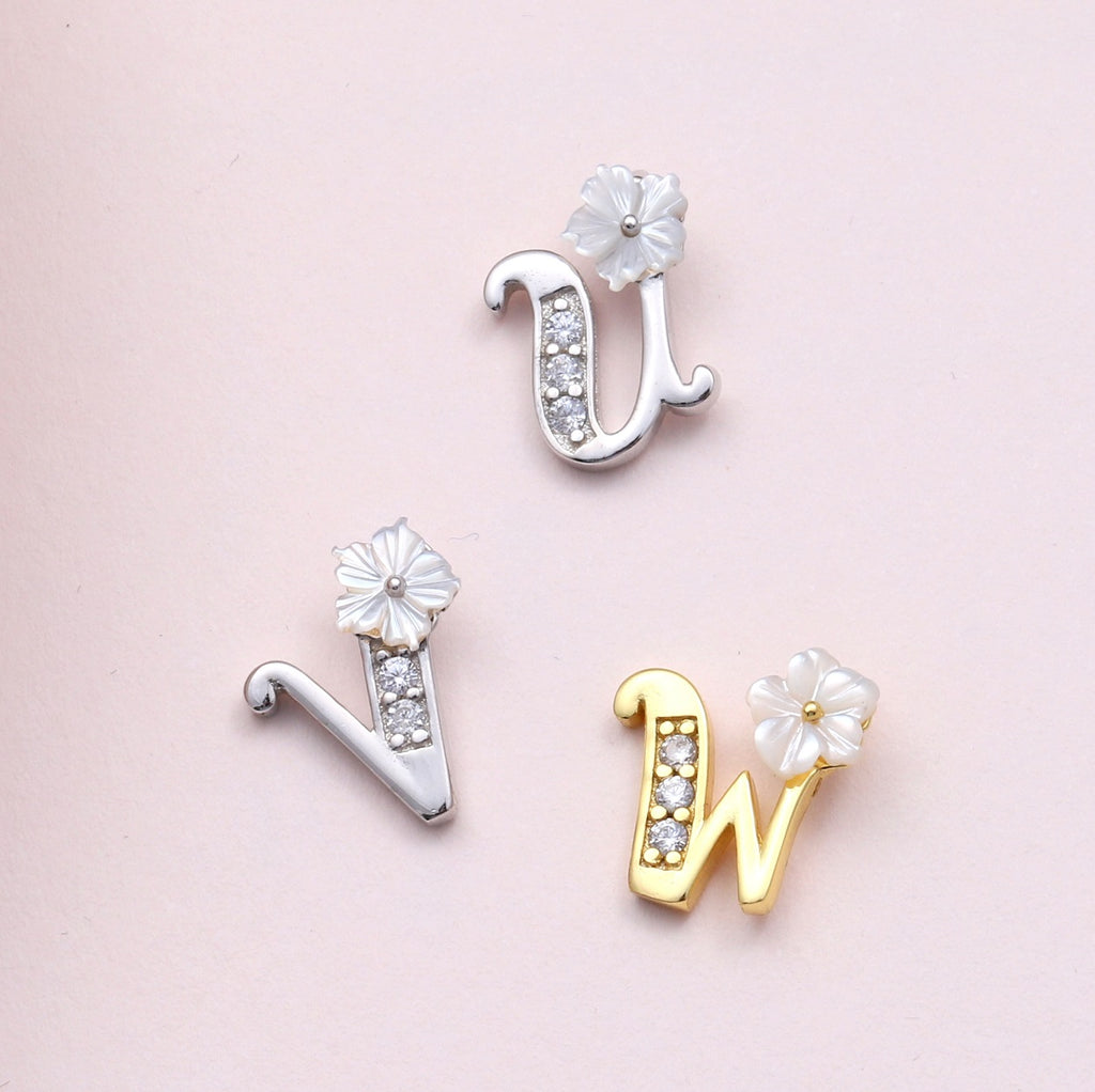 Sterling silver floral alphabet necklace or earring studs UVWXYZ - sterling silver-NuNu jewellery