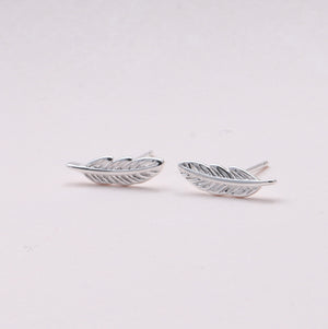 Sterling Silver Feather Earrings Studs - sterling silver-NuNu jewellery