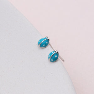 Mini Enamel Ladybird Earrings Studs - sterling silver-NuNu jewellery