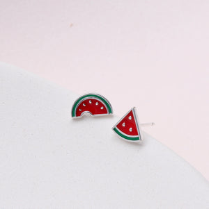 Mini Enamel Watermelon Earring Studs - sterling silver-NuNu jewellery