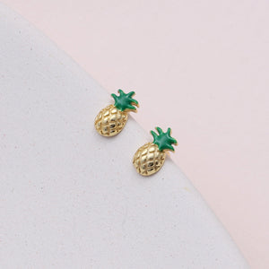 Mini Enamel Pineapple Stud Earrings - sterling silver-NuNu jewellery