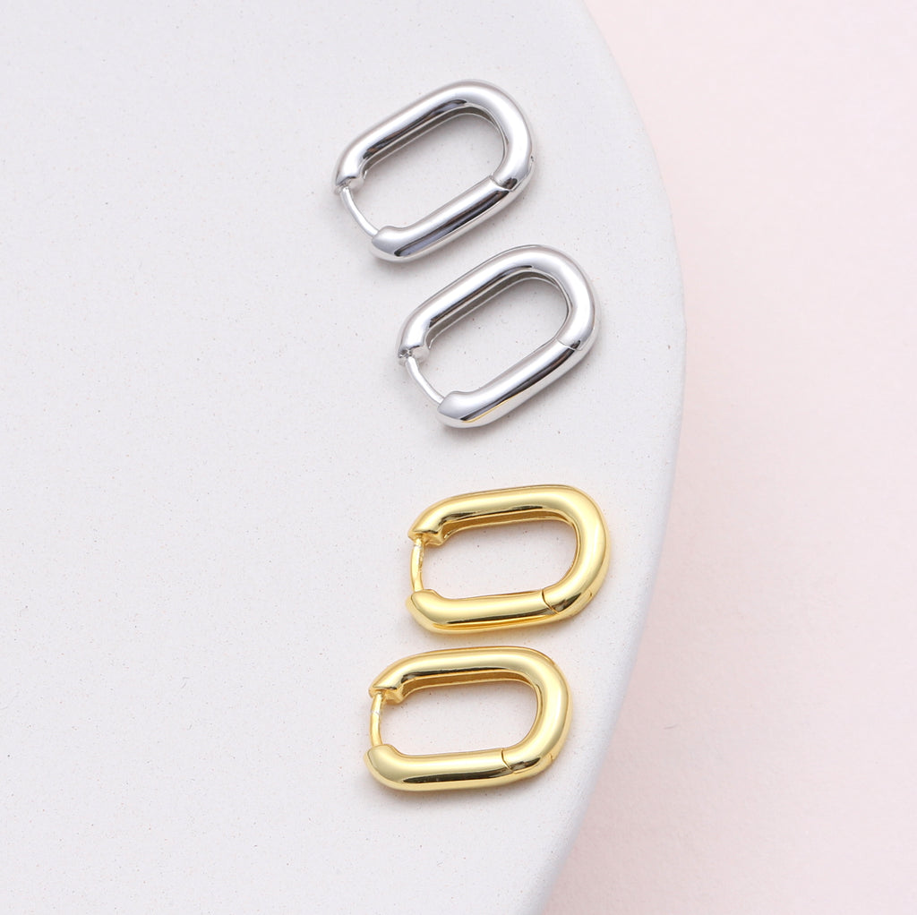 Sterling Silver Rectangular Hoop - sterling silver-NuNu jewellery