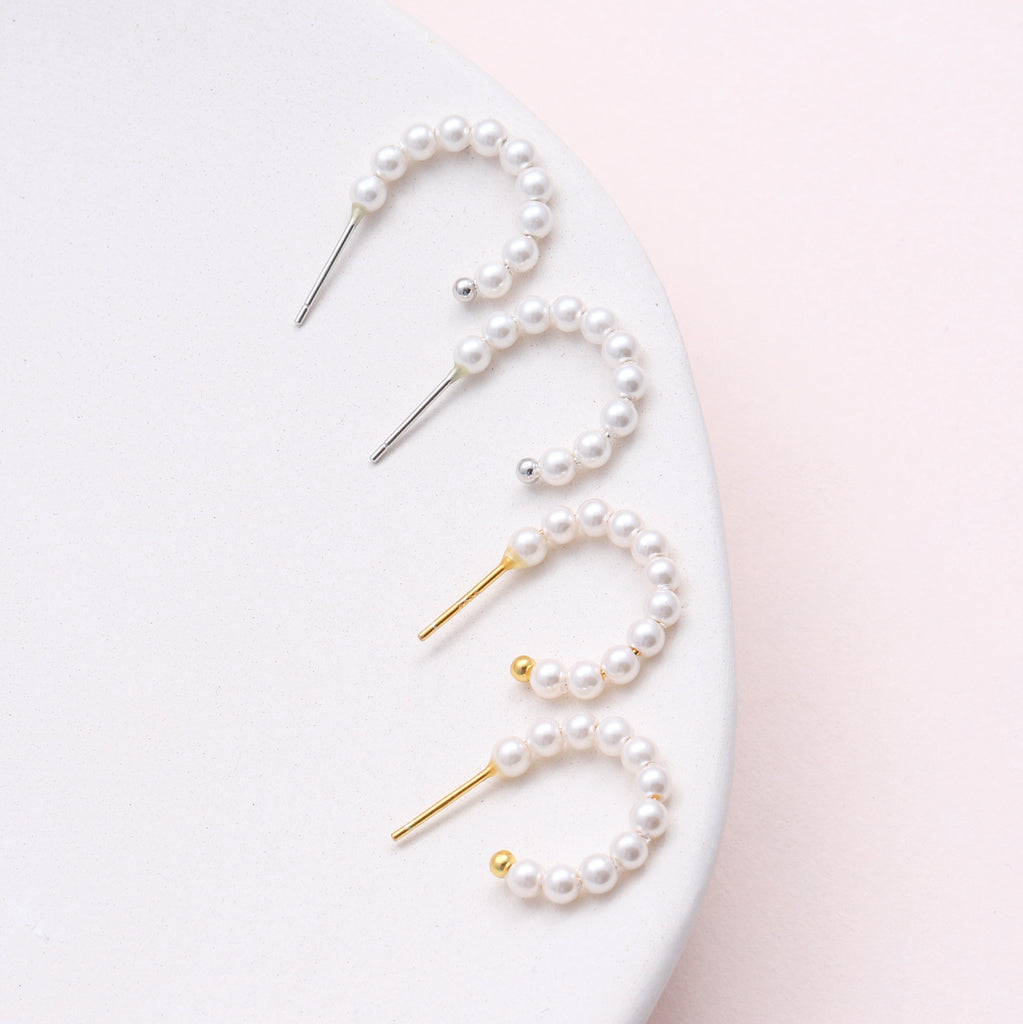 Sterling Silver Pearl Hoop Studs Earrings - sterling silver-NuNu jewellery