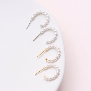 Sterling Silver Pearl Hoop Studs Earrings - sterling silver-NuNu jewellery