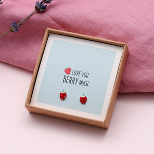 Love You Berry Much Sterling Silver Strawberry Earrings - sterling silver-NuNu jewellery
