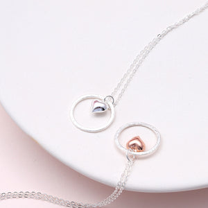 Sterling Silver Circle and Heart Pendant Necklace - sterling silver-NuNu jewellery