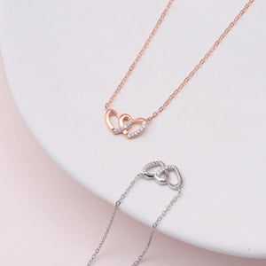 Sterling Silver Crystal Joined Hearts Necklace - sterling silver-NuNu jewellery