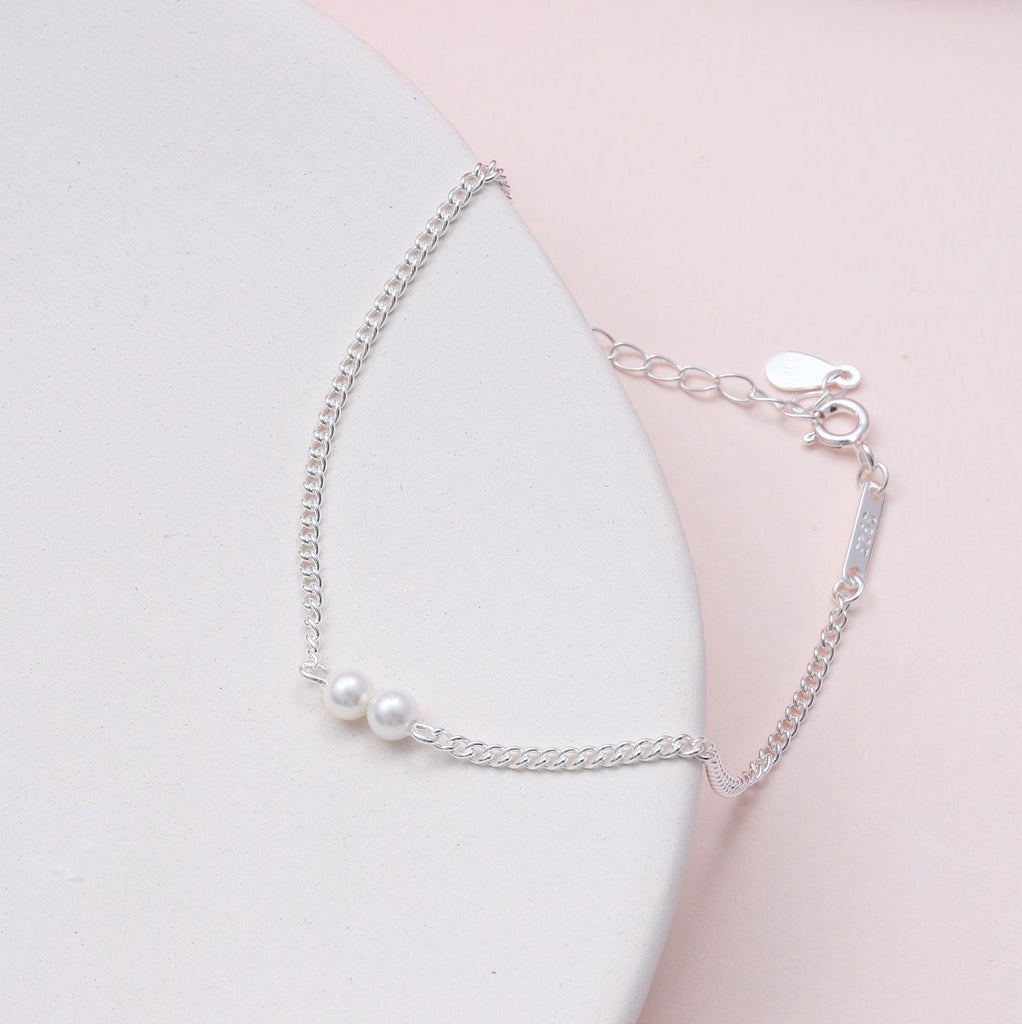 Sterling Silver Two Pearl Bracelet - sterling silver-NuNu jewellery