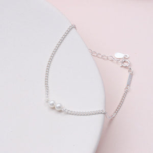 Sterling Silver Two Pearl Bracelet - sterling silver-NuNu jewellery